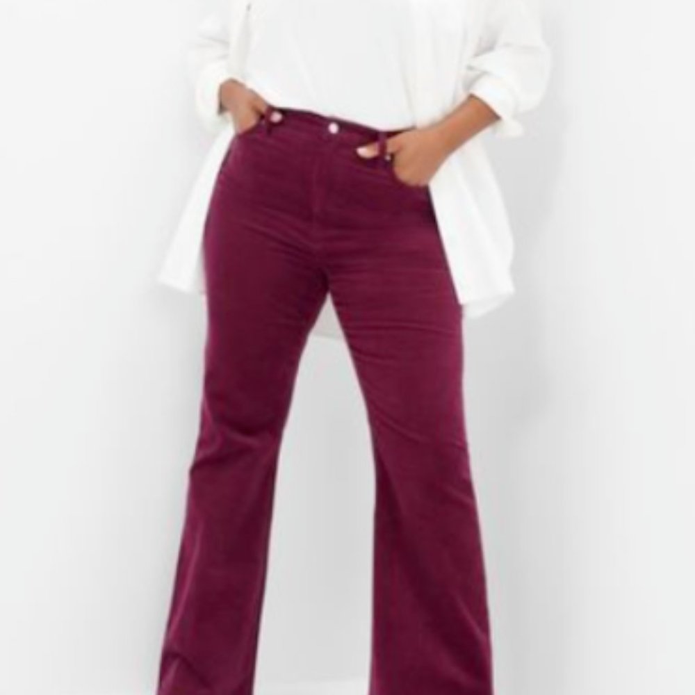 NWT Women's Gap High-Rise 70s Flare Corduroy Pants Sz 16 R 33 Burgundy Stretch
